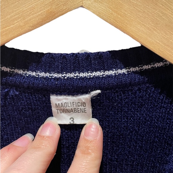 Navy blue/white striped V-neck sweater - Picture 5 of 5